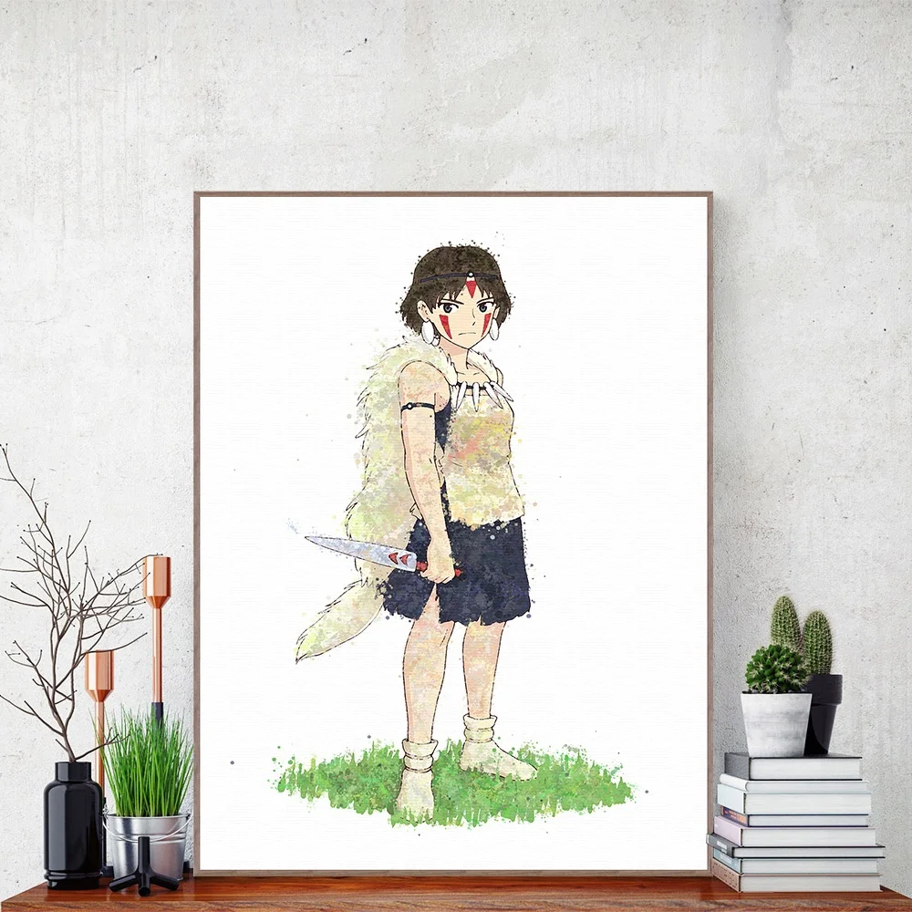 

Hot Sell Watercolor Princess Mononoke Movie AModern Home Wall Decor Painting Canvas Printing Art HD Print Painting No Frame