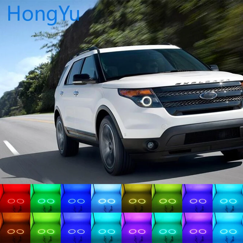 

Новейшие разноцветные светодиодные фары RGB Angel Eyes Halo Ring Eye DRL RF пульт дистанционного управления для Ford Explorer 2011 - 2019 аксессуары