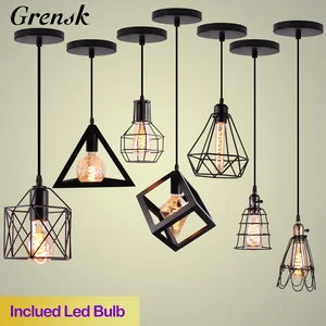 Скандинавские подвесные светильники Железный минималистичный чердак клетка Пирамида подвесной светильник современный промышленный металлический подвесной светильник Гостиная E26 E27 Светодиодный новый