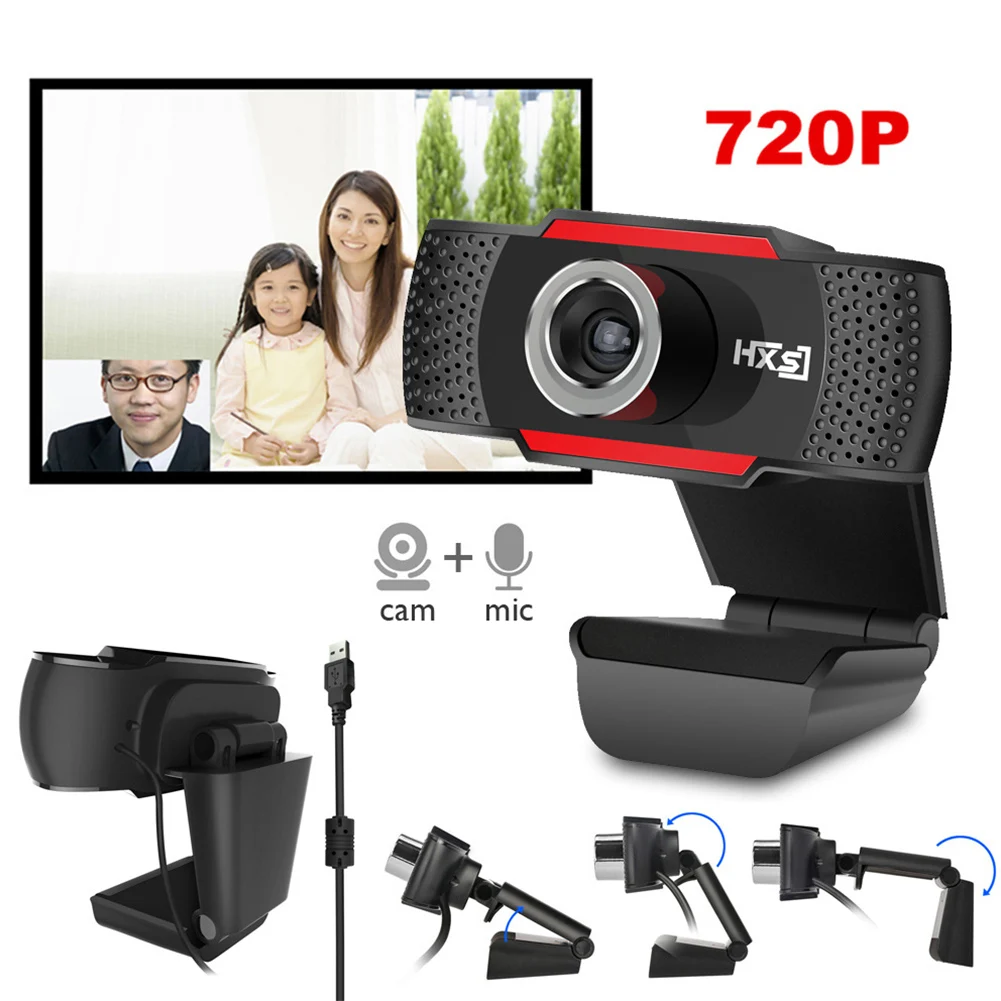 Hxsj 720 P HD веб камера вращающаяся на ПК Компьютерная с функцией шумоподавления