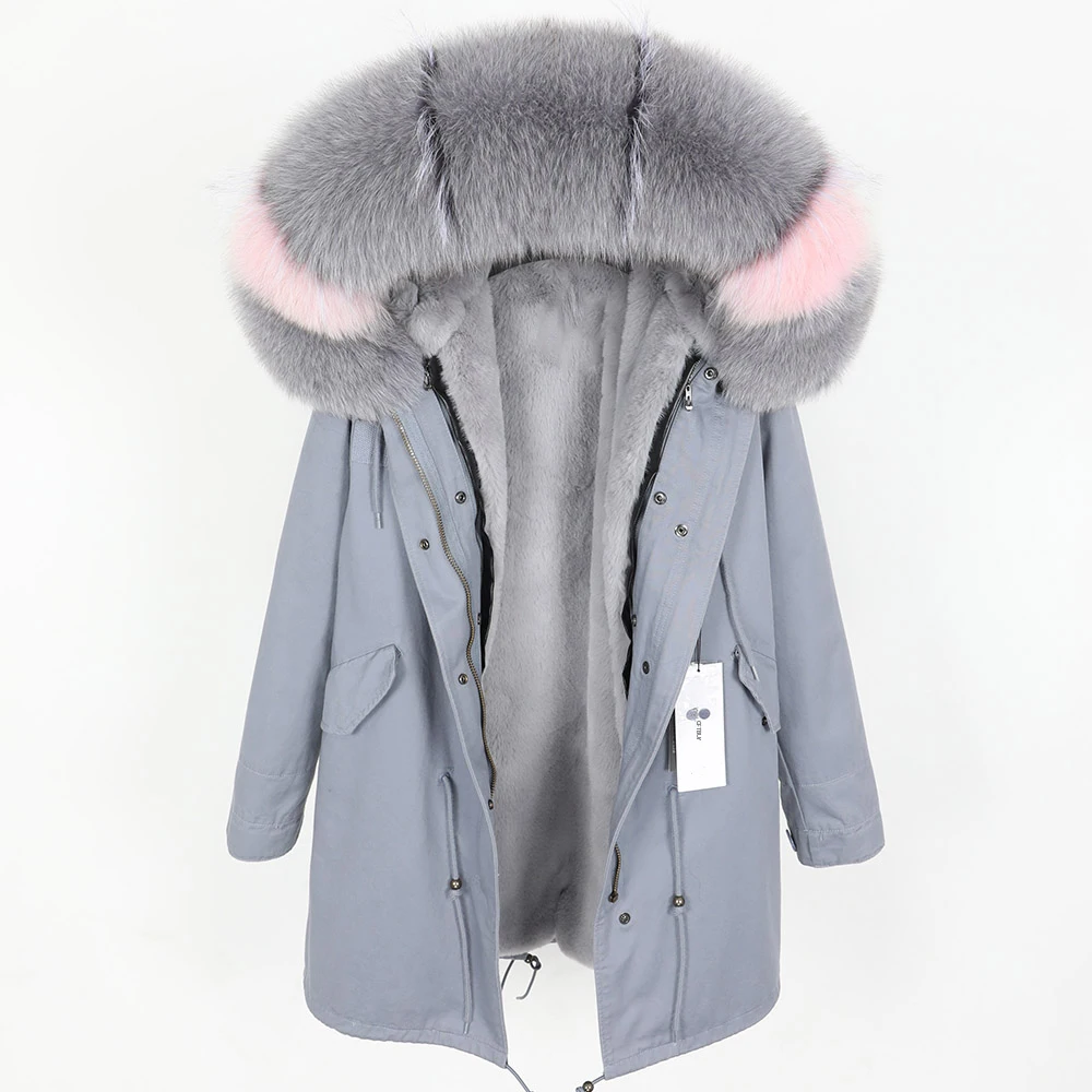 OFTBUY,, парка, натуральный мех, пальто, зимняя куртка для женщин, натуральный Лисий мех, воротник, теплый, Свободный, черный, искусственный мех, подкладка, длинное пальто, отстегивается