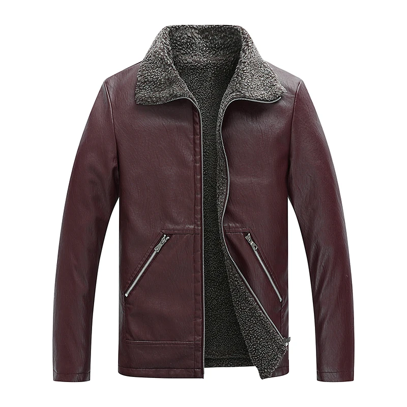 Высококачественная кожаная куртка мужские зимние теплые куртки из овечьей