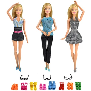 9 предметовнабор = 3 шт. Одежда для кукол + 3 шт. очки + случайные 3 пары обуви для кукол аксессуары лучшие детские игрушки подарок