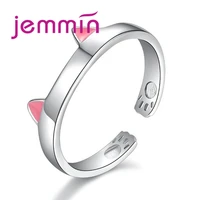cute new fashion pink ear cz stone 925 sterling silver opening ring for sweet woman girls trendy fashion birthday gift