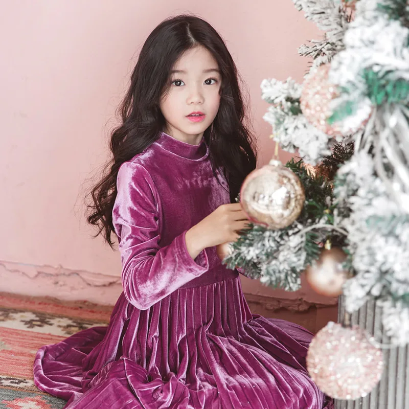 

Velvet Purple Kids Dress 8 10 years Christmas New Year Party Dress Long Sleeve Little Girl Dress