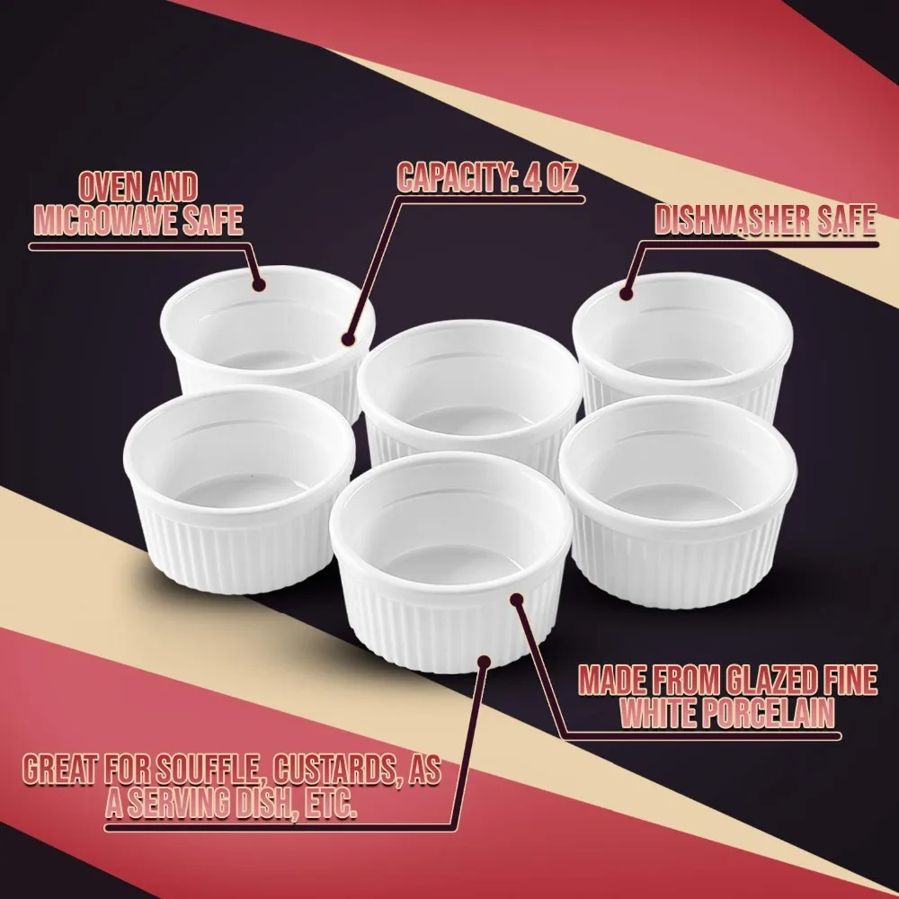 Набор из 8 круглых фарфоровых суфле для приготовления десертов Ramekin 3 5 дюйма 4