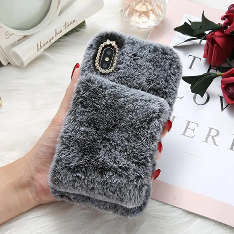 Блестящий чехол для iPhone XS MAX XR 7 8 Plus 6 6 S 5 5S SE чехол с блестящим алмазным теплым мехом силиконовый чехол для iPhone 7 Чехол Fundas