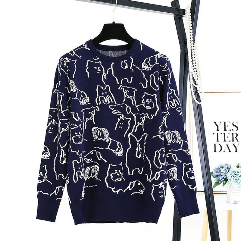 Vetore autumn and winter new cartoon dog net red blue sweater female loose Korean version of the 2018 12003# | Женская одежда
