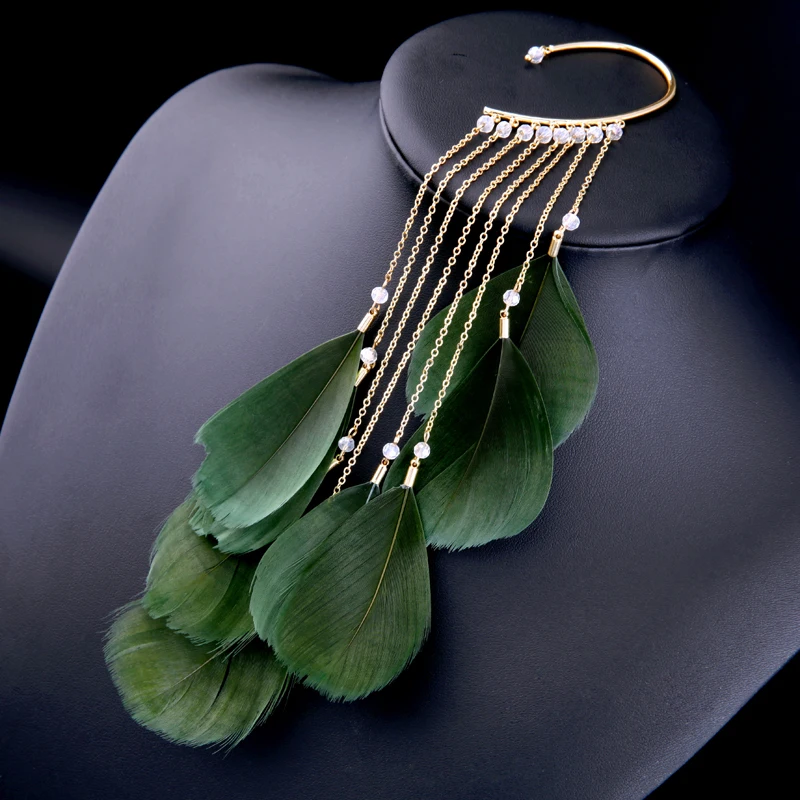 6 цветов длинные серьги с зеленым пером на застежке вечерние ювелирные изделия
