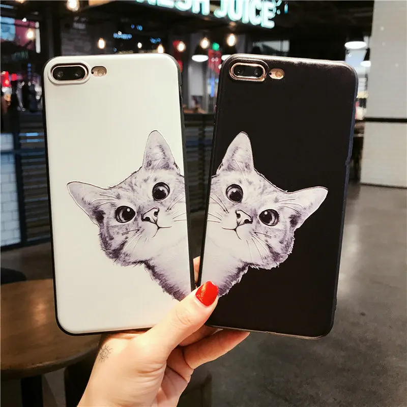 Little Fat Silicone Phone Case For iPhone7 6 6s 8 Plus XR XS X10 Max Back Cover Soft Matte Black White Cute Cat Fundas Capa |