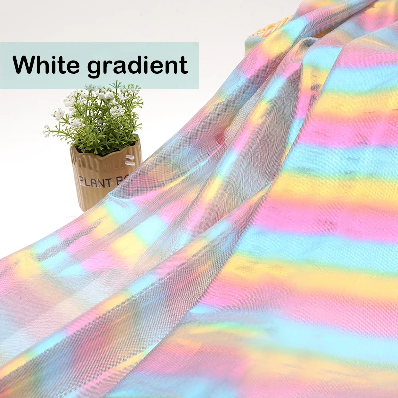 White gradient 150 см* 100 см градиентная Радужная Лазерная позолота ткань для выступлений одежда для сцены декоративный фон цветная голографическая трикотажная ткань - Цвет: White gradient
