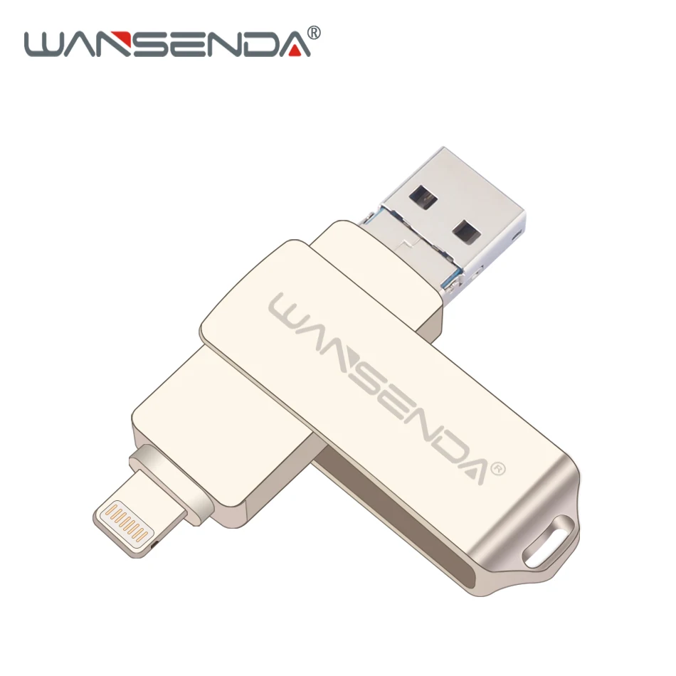 Серебристый Флэш-накопитель wansenda 3,0 OTG USB флэш-накопитель 128 ГБ флеш-накопитель 16 ГБ 32 ГБ 64 Гб Флешка 3 в 1 Micro USB флешка для iPhone XS MAX/X/8 Plus - Цвет: Серебристый