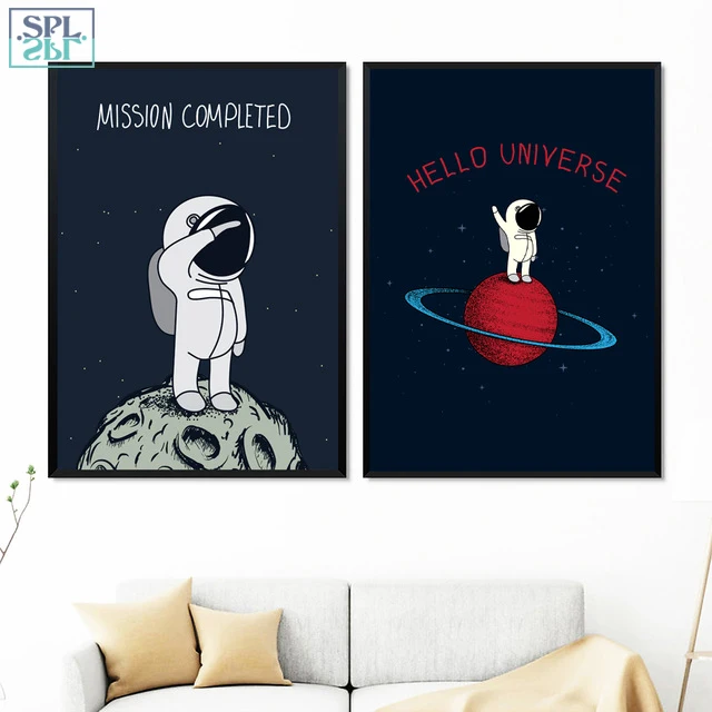 

SPLSPL Astronaut Universe Nordic Art Print Canvas Poster Painting Cartoon Wall Pictures For Living Room Decor Without Frame