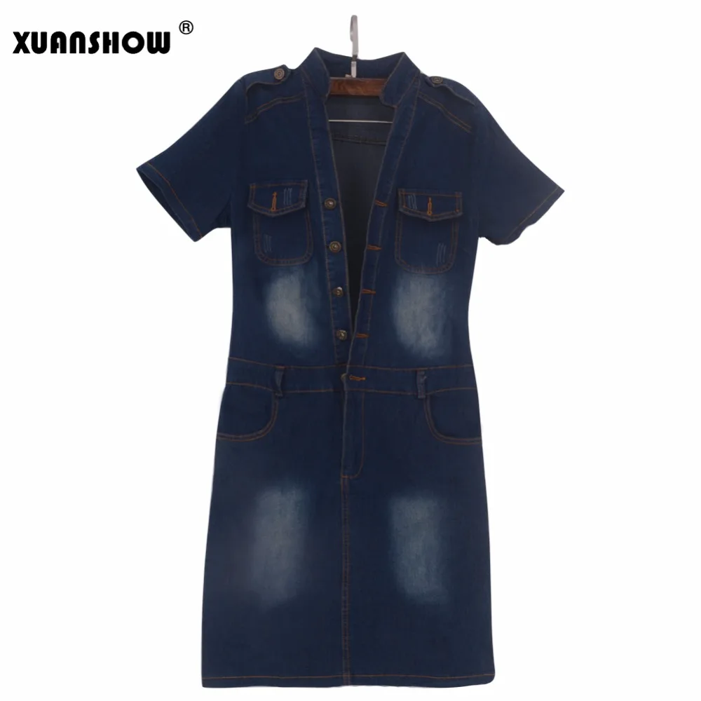 XUANSHOW 2020 летнее Новое джинсовое платье тонкое облегающее женское с коротким