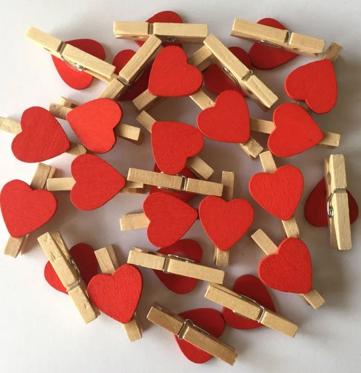 Натуральные Деревянные Мини-прищепки с красными сердцами-День Святого Валентина