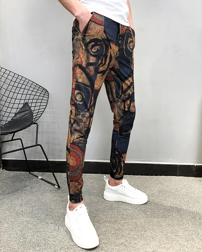 Летние модные брендовые новые Pantalon Hombre мужские штаны для бега, повседневные облегающие штаны до щиколотки с принтом, шаровары, мужские брюки - Цвет: 1929-2