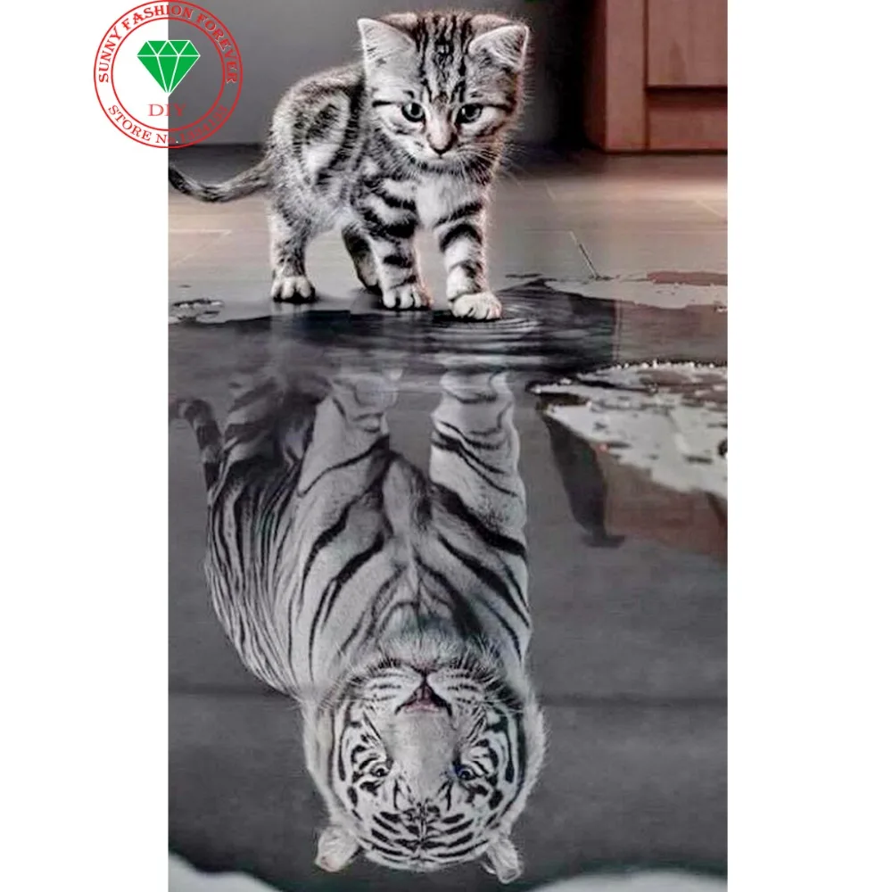 Полный Кубик Рубика Стразы картины Алмазная вышивка животные Кот и тигр наборы