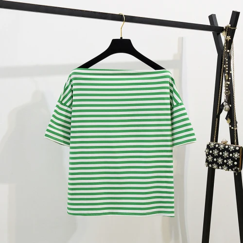 2019 летние женские модные футболки с короткими рукавами полосатая футболка +