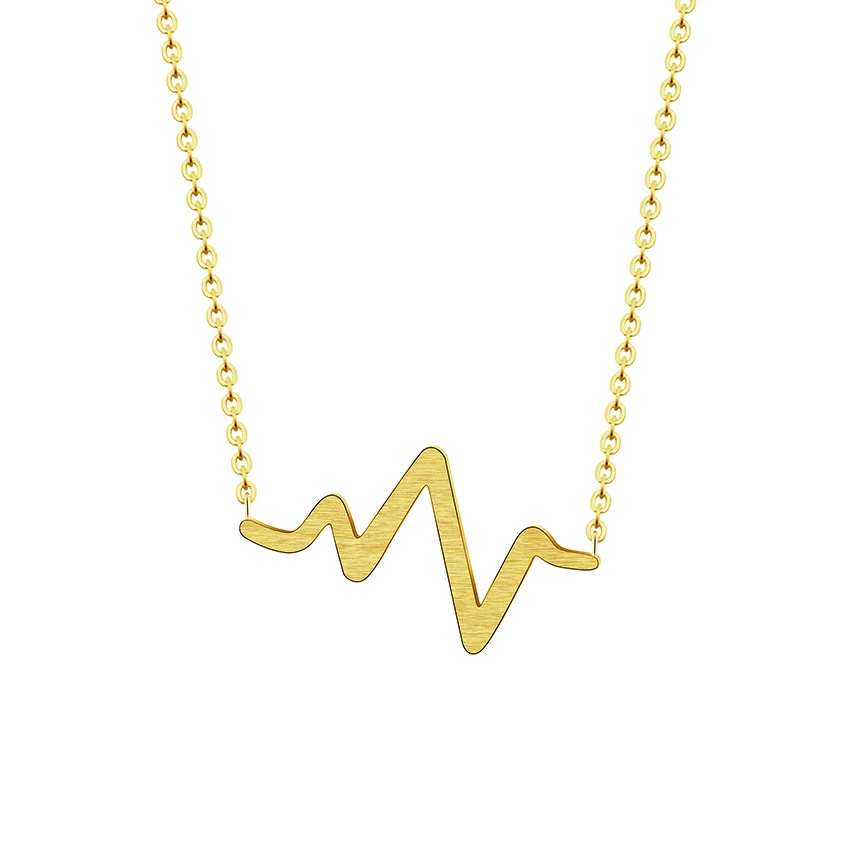 Simple Thin Curved bars Pendants Heart Beat Necklaces For Women Unique Jewelry Stainless Steel Link Chain Charm Bijoux Femme Bff|heart beat