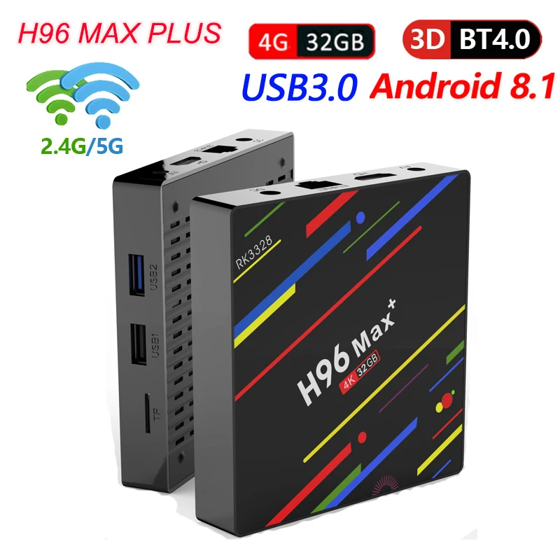 H96 MAX Plus Android 8,1 tv Box H.265 Dual 2,4G/5G Wifi RK3328 четырехъядерный blutooth 4,0 4K 4GB 32GB Медиаплеер PK H96 Pro box
