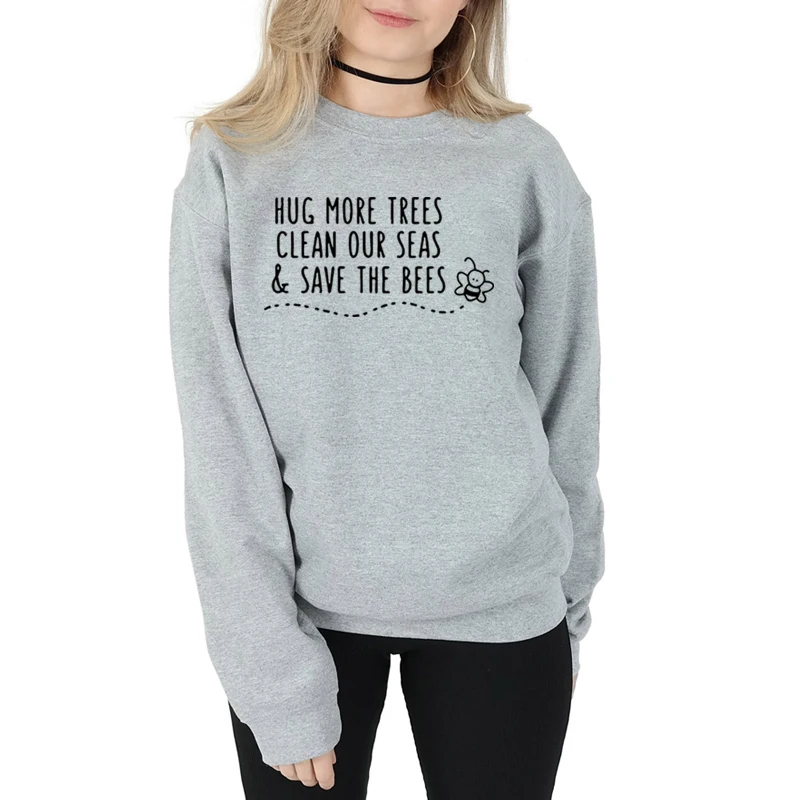 Женские толстовки с капюшоном Hug Trees Clear Our Seas Save Bees большие размеры розовая