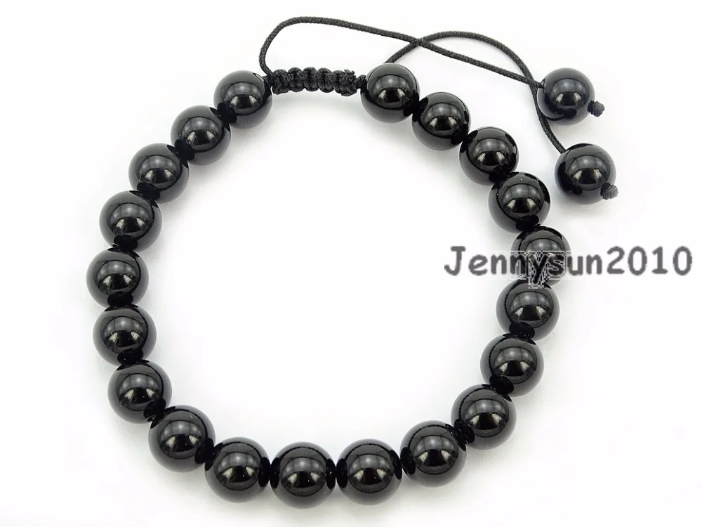 

Handmade 8mm Adjustable Natural Black Obsidian Gems Stone Round Beads Bracelet Healing Reiki 5Strands/Pack