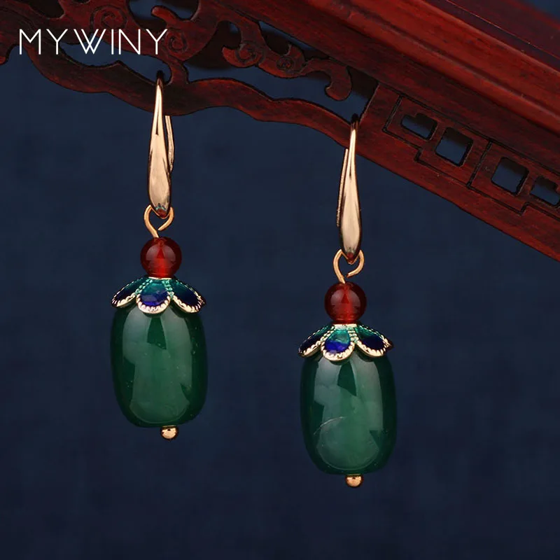 Серьги с медной короной и эмалью MYWINY винтажные серьги Зелеными камнями в форме