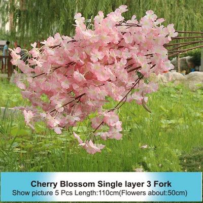 Single layer 3 Fork High Densities 4 6 fork Fake Cherry Blossom Flower Branch Begonia Sakura Tree Stem for Event Wedding Tree Deco Artificial Decora - Цвет: Single layer 3 Fork