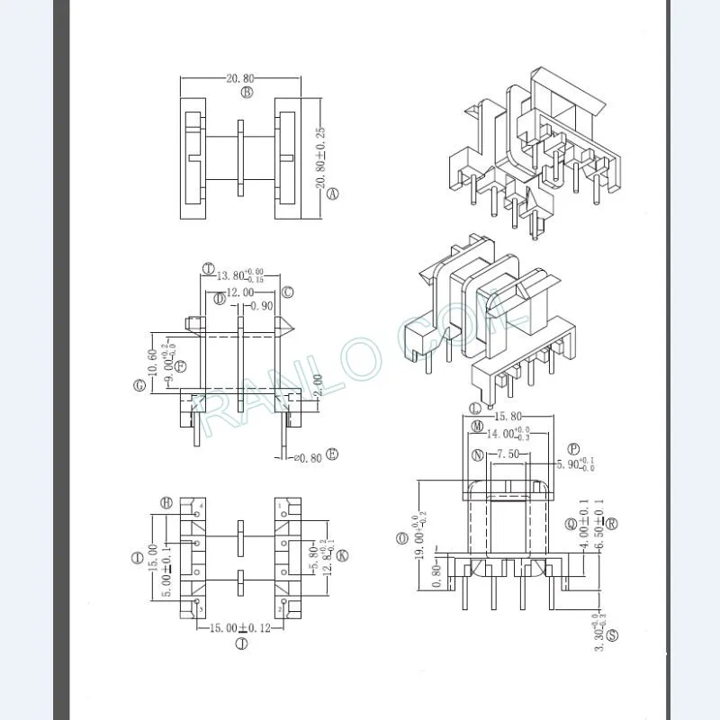 EF20 EE20 4 + 4PIN горизонтальной двойной слот Магнитная трансформатор ферритовый