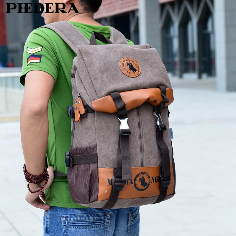 PHEDERA Большой Вместительный холщовый мужской рюкзак дорожный Винтажный Мужской