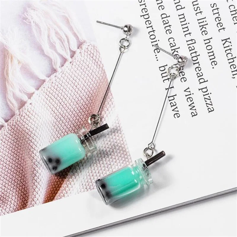 2019 Japanese Korean Harajuku style creative peraonality pearl milk tea long dangle glass earrings for women jewelry accessories | Украшения