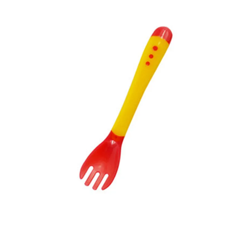 Yellow Fork Детская безопасная ложка и вилка с датчиком температуры, детская силиконовая ложка, детские столовые приборы, ложки и вилки для кормления - Цвет: Yellow Fork