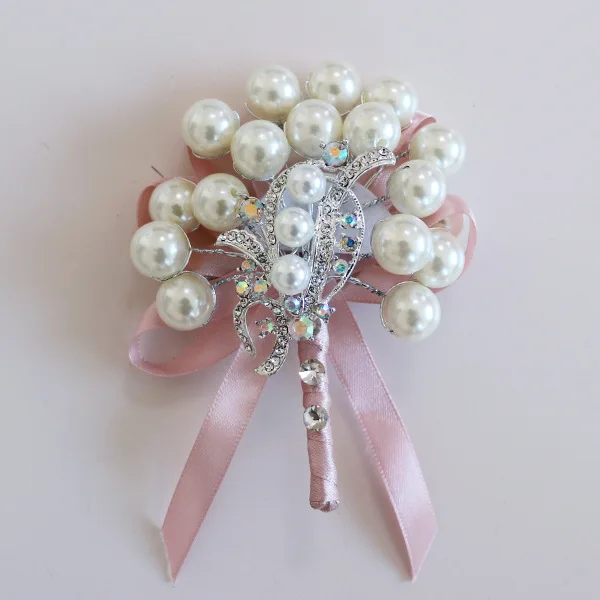 light pink Kyunovia Королевского синего цвета, свадебные, для жениха Брошь бутоньерка со стразами Стразы наручные корсаж жениха закругленные петлицы-Выходные туфли на выпускной с украшением в виде кристаллов булавки D47 - Цвет: light pink
