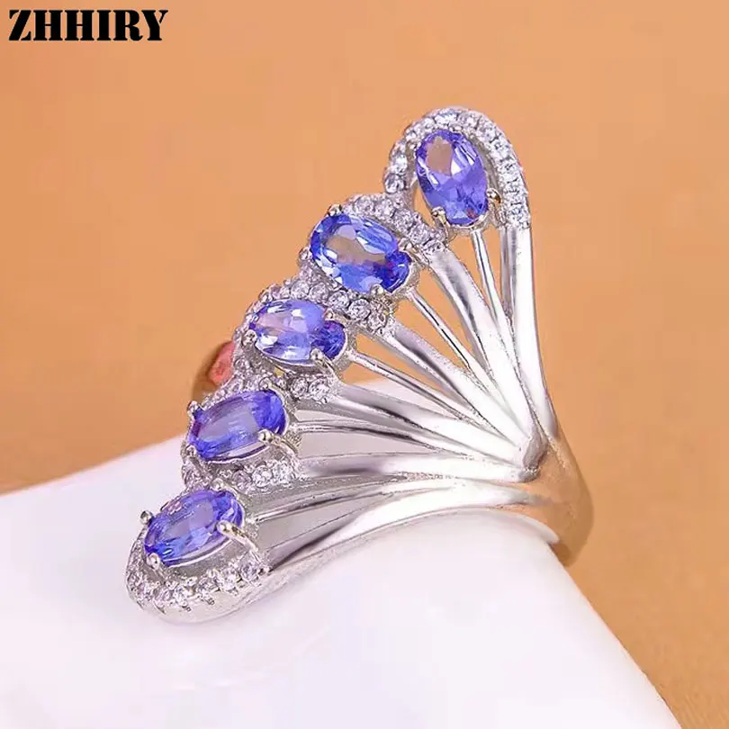 ZHHIRY Genuine Natural Blue Tanzanite 925 Sterling Silver Ring For Women Gemstone Rings Real Precious Fine Jewelry | Украшения и