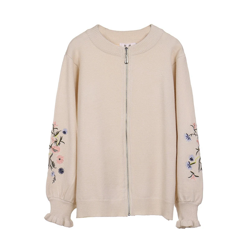 Autumn Winter Women Long sleeve Black beige Knitted Cardigan Female 2019 Fashion Loose Embroidery lady Sweater Jacket |