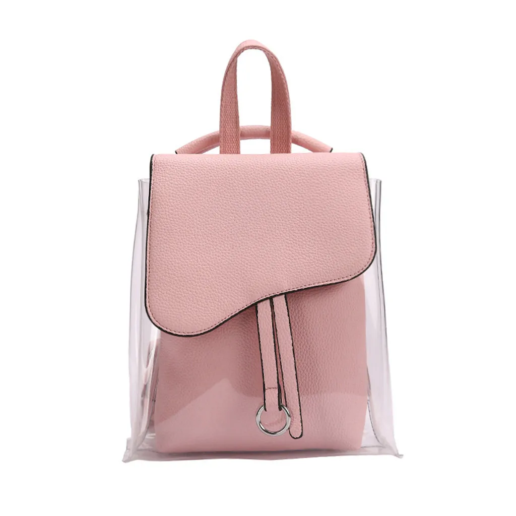 Прозрачный женский рюкзак милый модный мини розового и черного цвета школьная