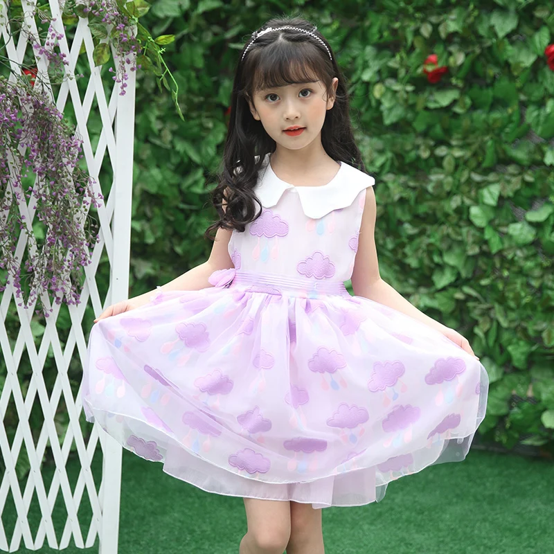 Детское платье для девочки Лето рукавов Питер Пэн воротник костюм принцессы с