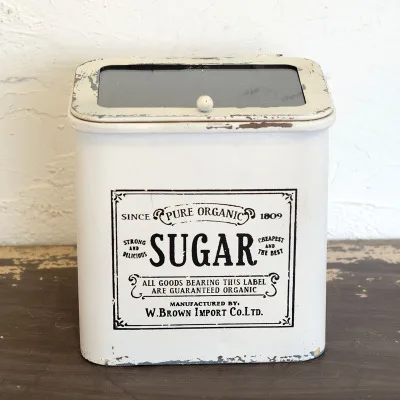 white SUGAR Индивидуальный Ручной работы ретро деревенский металлический ящик для хранения со стеклянной крышкой - Color: white SUGAR