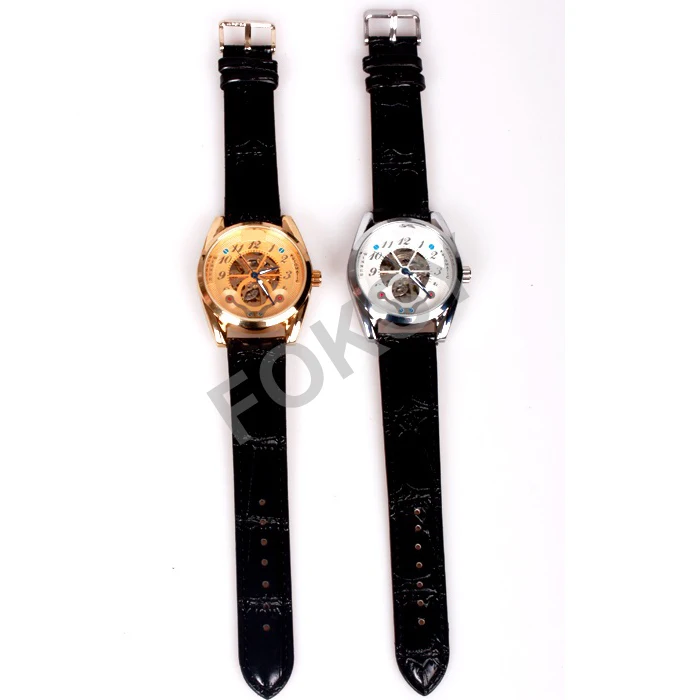 5 шт. автоматический механический скелет часы мужчины кожа ремень роскошь марка в