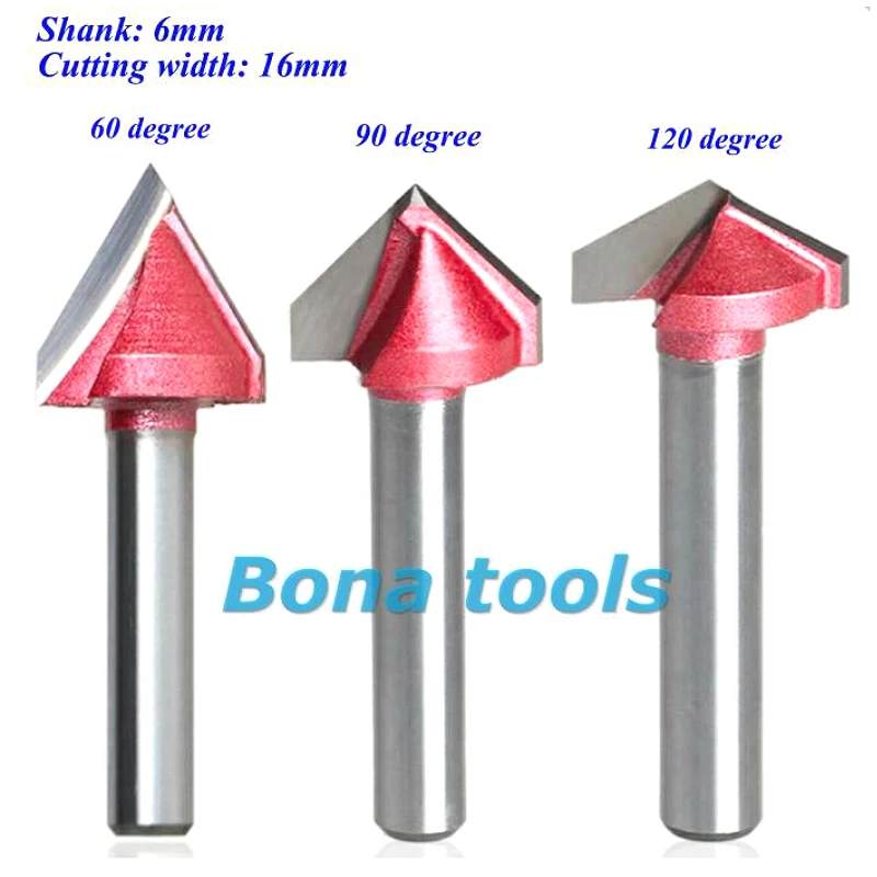 3 шт. (60 градусов + 90 120 градусов) Shank 6mm Width 16mm CNC Гравировка 3D V паз фреза Бит