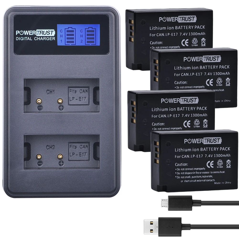 Beste Prijs 4x 1300 Mah Lp E17 Lpe17 Lp E17 Batterij Usb Lcd Dual Charger Voor Canon Eos M3 M5 M6 Rebel T6i T6s T7i 750d 760d 8000d Kus X8i Remarksale