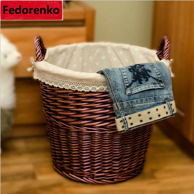 Ручная работа натуральная плетеная корзина для одежды большая белья грязной