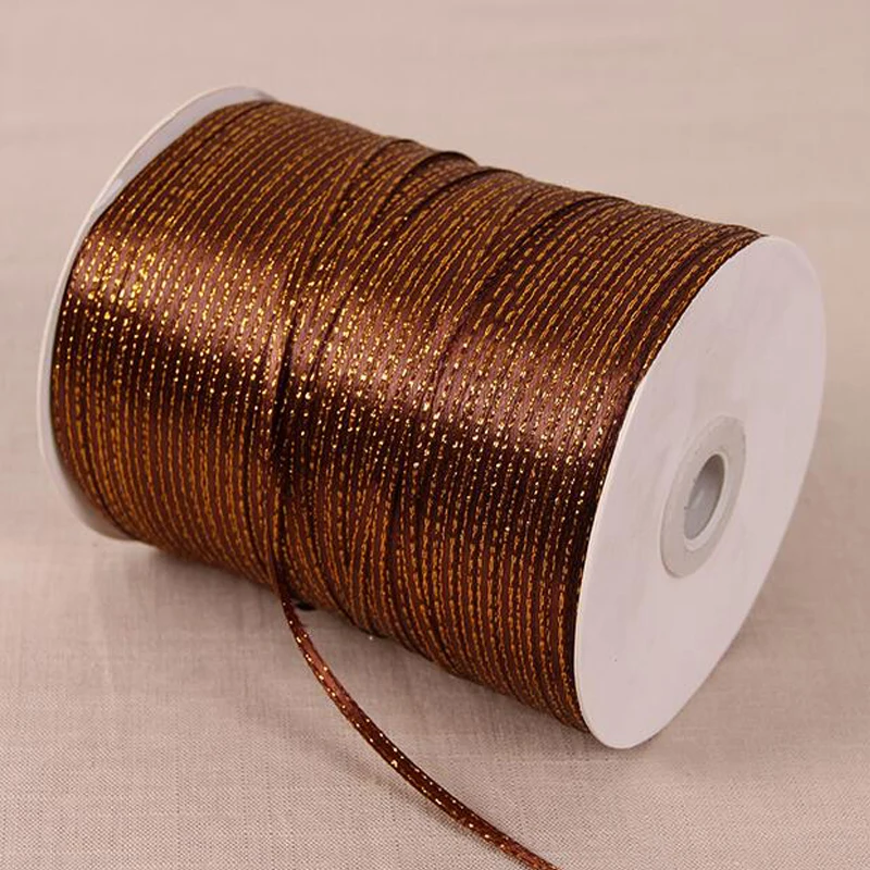 25 ярдов 1/8 ''(3 мм) кофейная лента с золотыми краями высокое качество атласные