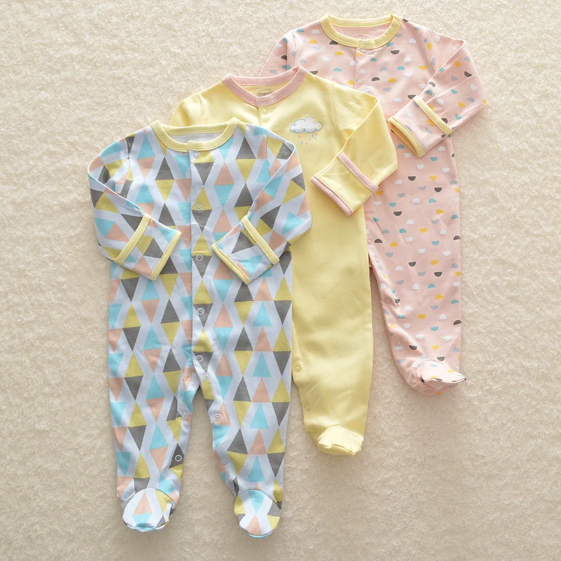 Детские пижамы из хлопка для новорожденных bebe одежда 3 шт Одежда для девочек единорожки Пижама для младенцев Одежда для мальчиков комбинезон для малышей - Цвет: Yellow rain