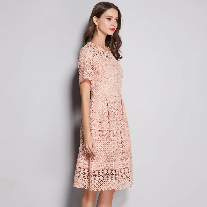 Женское платье с цветочным принтом бежевое ажурное вышивкой|Женские платья| |