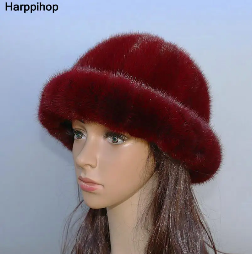 Новая меховая шапка модная норковая весь хвост норки стежка Круглая Шапочка