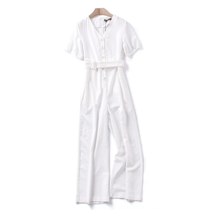 

Women High Waist Jumpsuit Female 2019 Summer New Temperament Was Thin V-neck Solid Color Casual Pants Trousers Fashion