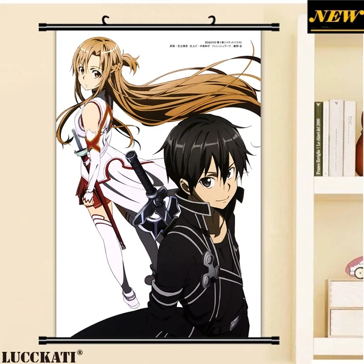 40X60 см Sword Art онлайн Sao Asuna Kazuto kirito, мультяшное художественное искусство, Настенная картина, прокрутка, холст, живопись, плакат