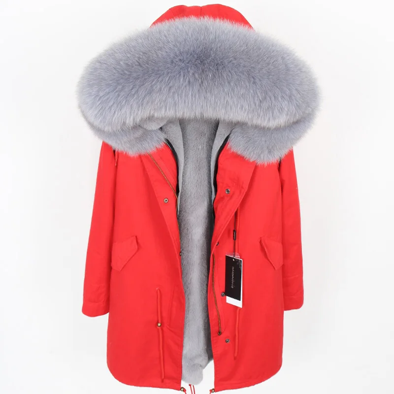 

Natural Fox Fur Collar Women's Fur Coat Jacket Thickened Liner Parker Winter Cotton Clothing