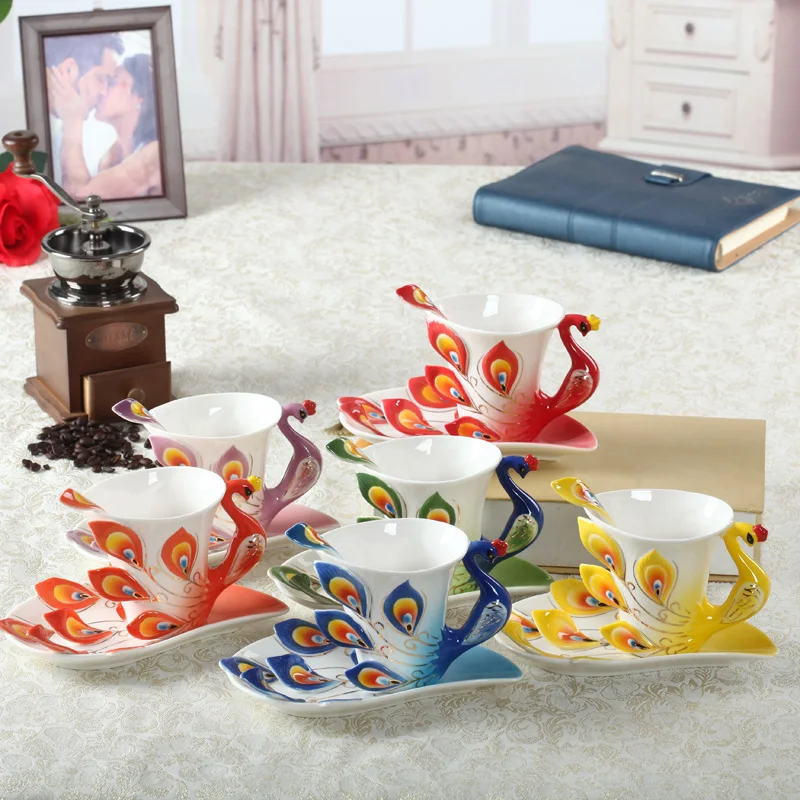 3D эмалированная кофейная кружка с павлином креативный чайный набор молоком